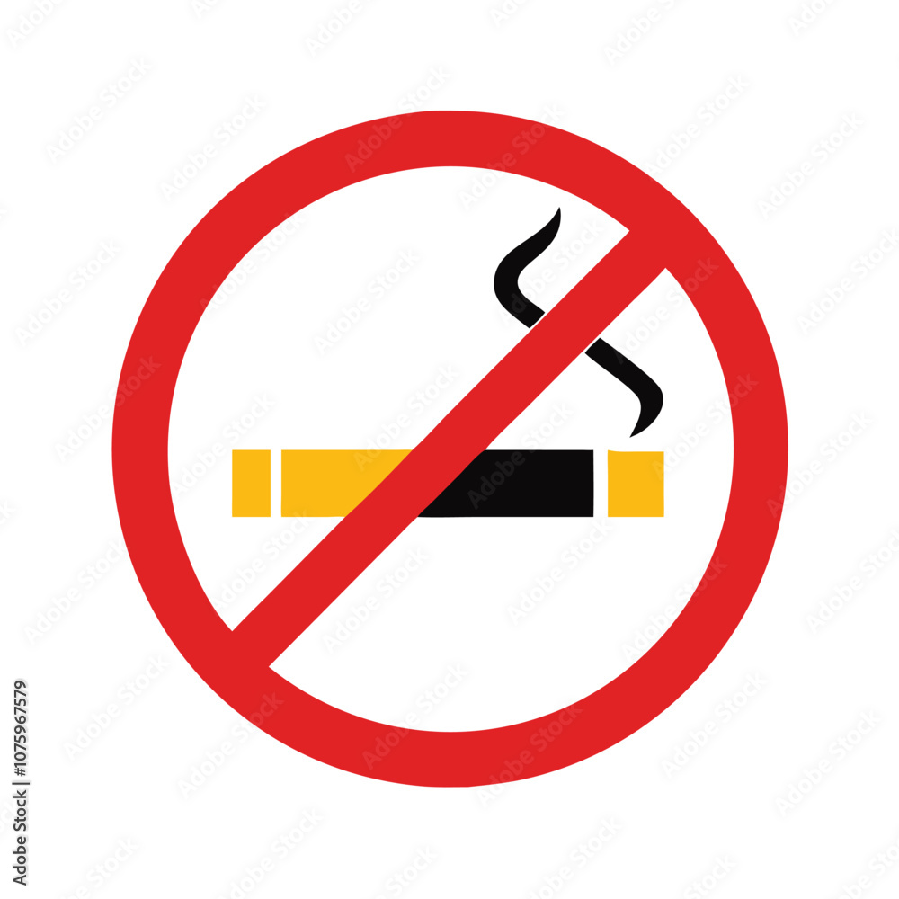 No smoking sign icon with cigarette, Vector illustration of a no smoking sign featuring a crossed-out cigarette inside a red circle, indicating a smoke-free area.
No smoking sign icon with cigarette, Vector illustration of a no smoking sign featuring a crossed-out cigarette inside a red circle, indicating a smoke-free area.