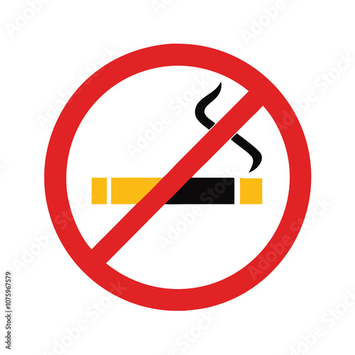 No smoking sign icon with cigarette, Vector illustration of a no smoking sign featuring a crossed-out cigarette inside a red circle, indicating a smoke-free area.
