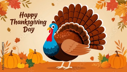 Happy Thanksgiving Day with Turkey Illustration photo