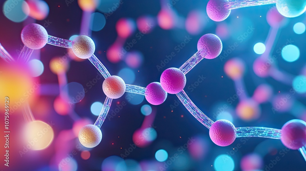 Vibrant Molecular Structure Visualization Representing Scientific Concepts of Chemistry and Biology with Colorful Elements and Abstract Design Vibrant Molecular Structure Visualization Representing Scientific Concepts of Chemistry and Biology with Colorful Elements and Abstract Design