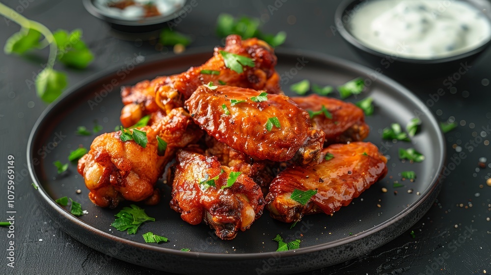 Smokey Chicken wings with blue cheese in plate 