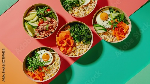 Wallpaper Mural Healthy Eating at Work: Lunchboxes Filled with Nutritious Foods Against a Vibrant Backdrop Torontodigital.ca