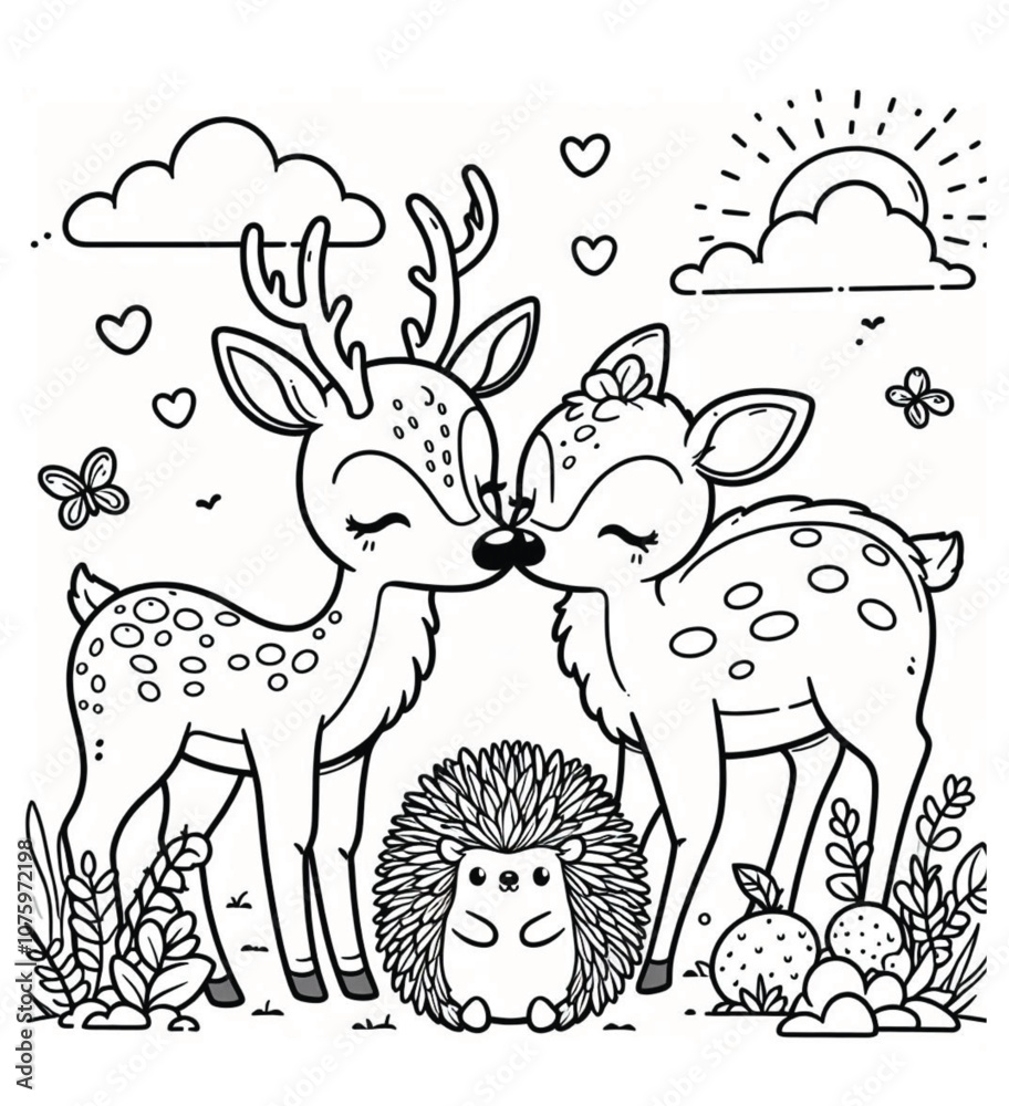 cute deer coloring page with hedgehog cute deer coloring page with hedgehog