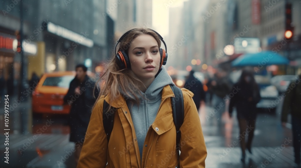 Fototapeta premium Woman Walking in City Street