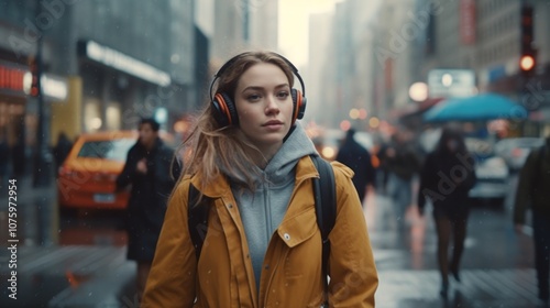 Woman Walking in City Street