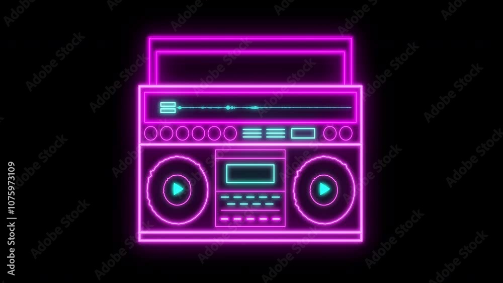 Radio Boombox Audio Spectrum Music Tape Recorder Background. Neon Retro Tape Recorder Vintage Hipster Luminous Blue Purple. Radio Boombox Audio Spectrum Music Tape Recorder Background. Neon Retro Tape Recorder Vintage Hipster Luminous Blue Purple.