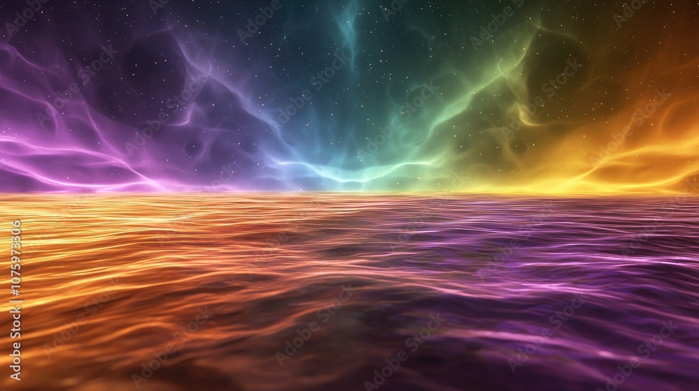 Mesmerizing Vibrant Waves at Dusk with a Colorful Gradient Horizon Reflecting on Calm Waters in a Dreamlike Atmosphere Mesmerizing Vibrant Waves at Dusk with a Colorful Gradient Horizon Reflecting on Calm Waters in a Dreamlike Atmosphere