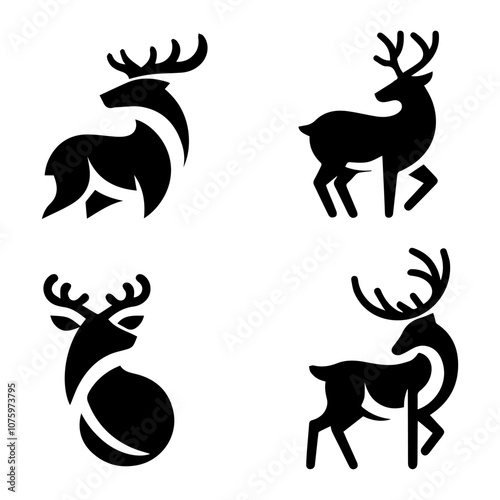 Deer icons set silhouette