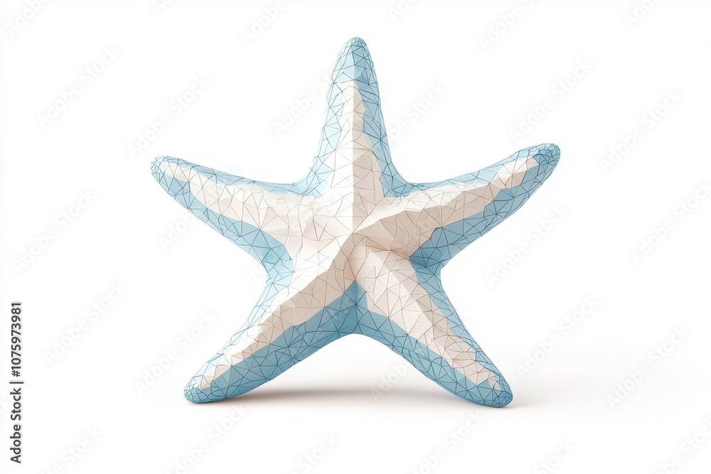 Fototapeta premium A low polygon style starfish, isolate on white background, featuring geometric shapes and clean lines.