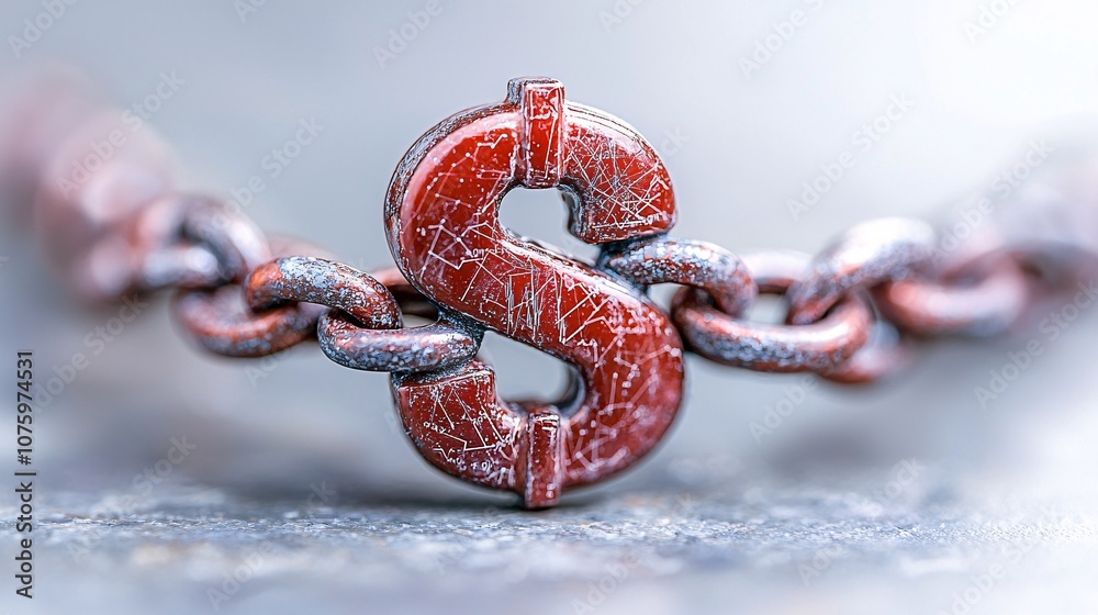 Rusty Dollar Sign in Broken Chain Link Imagery Rusty Dollar Sign in Broken Chain Link Imagery