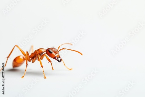 An ant isolate on white background, showcasing its intricate body and antennae.