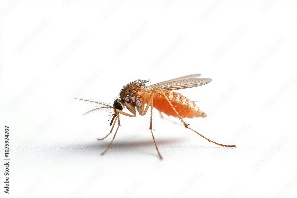 A mosquito isolate on white background, highlighting its delicate wings and long legs. A mosquito isolate on white background, highlighting its delicate wings and long legs.