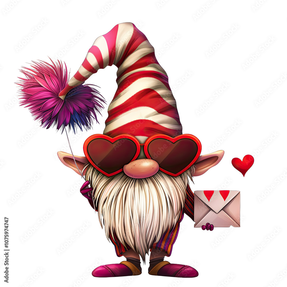 Gnome Holding a Heart Balloon with Love Message