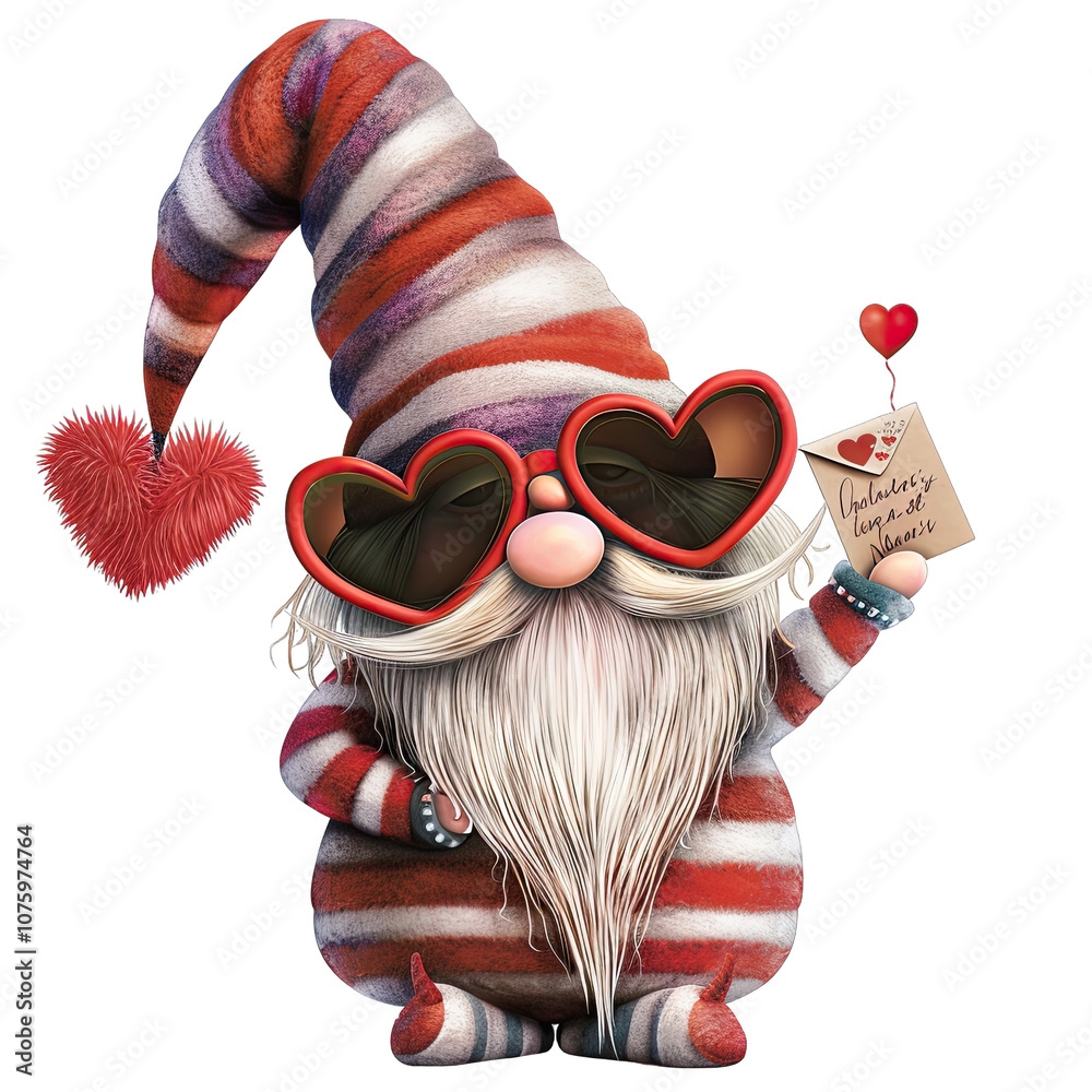 Love Gnome with Heart Sunglasses and Love Letter
