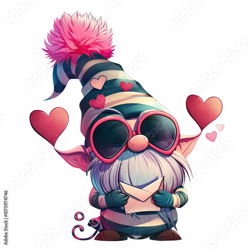 Gnome with Heart-Shaped Glasses and Love Letter
