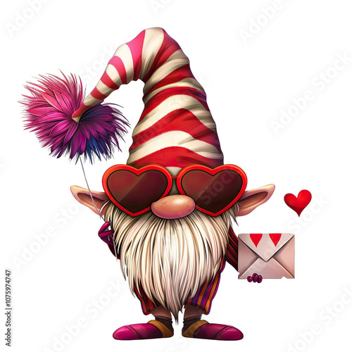 Obraz na płótnie Gnome Holding a Heart Balloon with Love Message w salonie