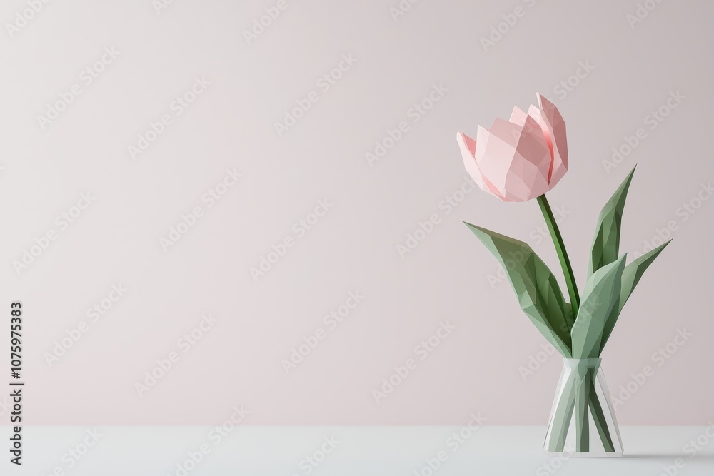 Fototapeta premium A low polygon style tulip, isolate on white background, featuring geometric shapes and a contemporary design.