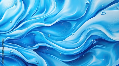 Abstract Wave Patterns in Elegant Shades of Blue with Water Droplets and Fluid Motion Background for Aesthetic and Creative Projects