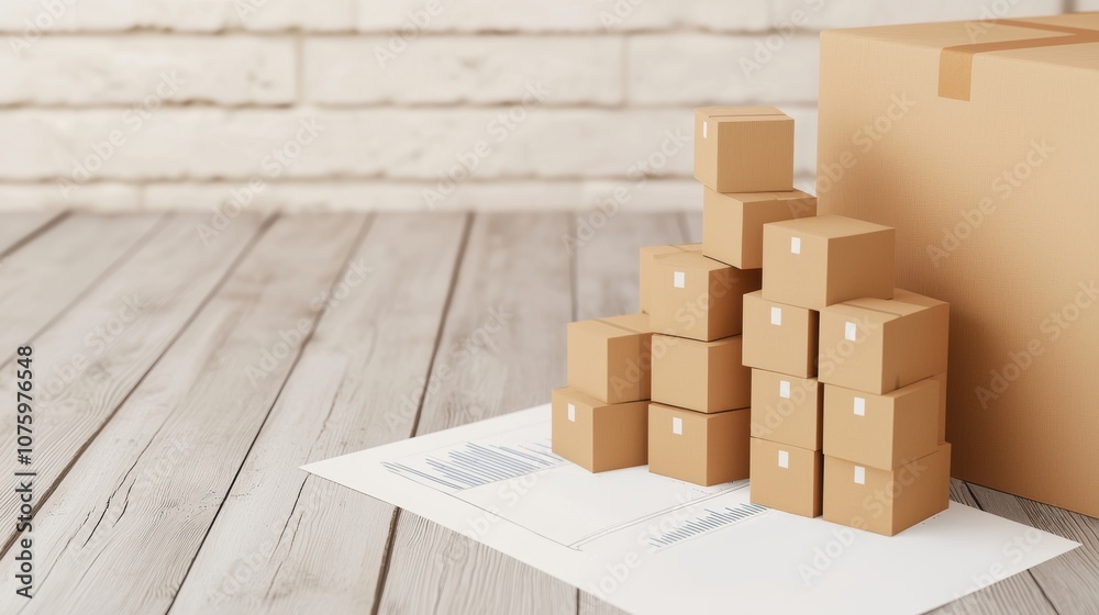 Stacked cardboard boxes on a wooden floor, creating a neat, organized appearance, ideal for storage or shipping. Stacked cardboard boxes on a wooden floor, creating a neat, organized appearance, ideal for storage or shipping.