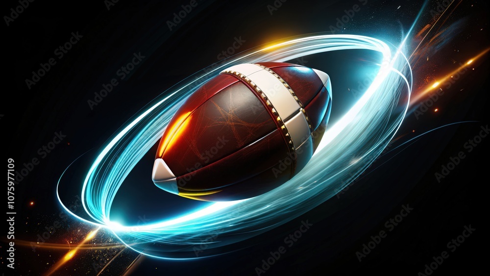 American Football Surrounded by Blue and Yellow Light Streaks American Football Surrounded by Blue and Yellow Light Streaks