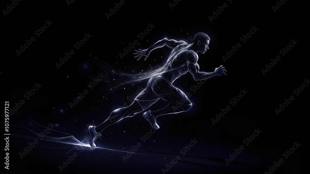A Runner's Silhouette Rendered in a Wireframe Style A Runner's Silhouette Rendered in a Wireframe Style