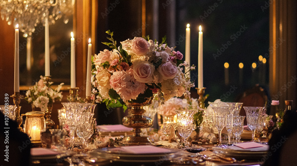 Grand dinner holiday celebration, luxury table setting decor, tablescape formal event decoration for wedding, Christmas, New Year, family anniversary, English country and home style idea Grand dinner holiday celebration, luxury table setting decor, tablescape formal event decoration for wedding, Christmas, New Year, family anniversary, English country and home style idea