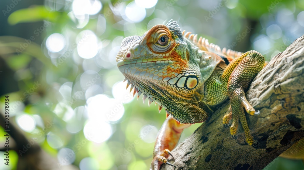 Obraz premium Close-up of a Green Iguana on a Branch