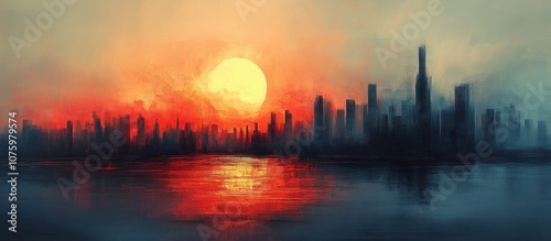 Cityscape Sunset Painting