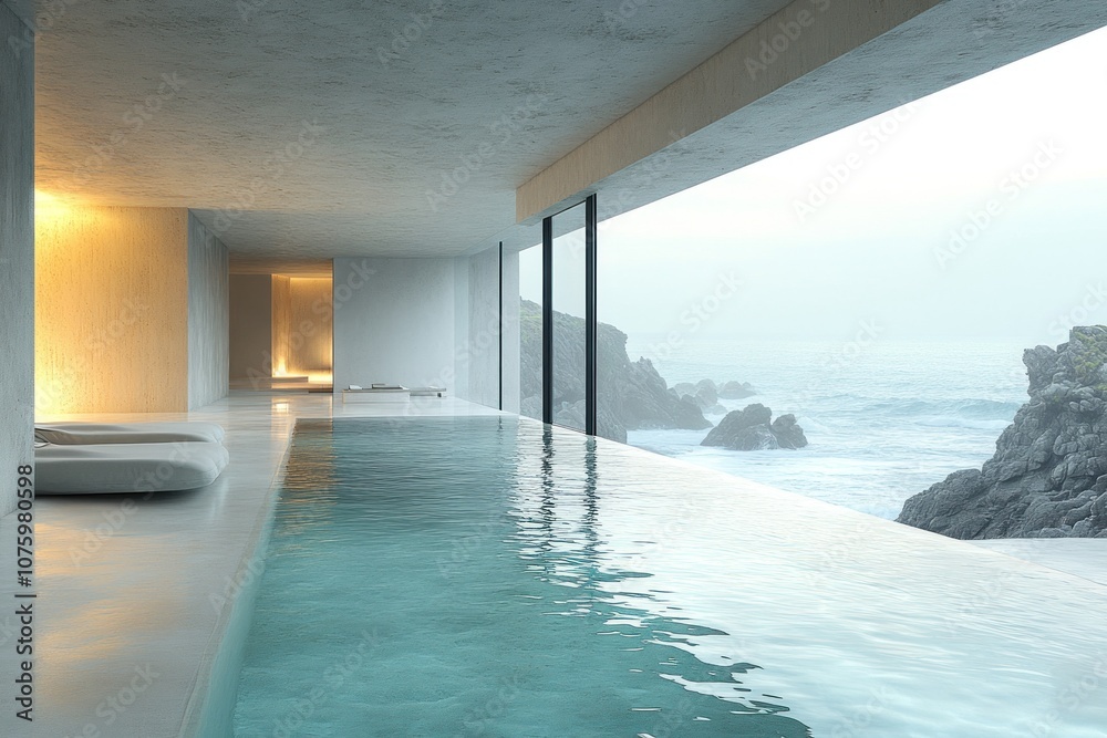 Fototapeta premium Indoor Pool with Ocean View