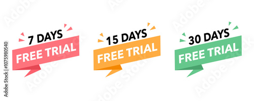 Free trial stickers for 7 15 and 30 days in flat design vector