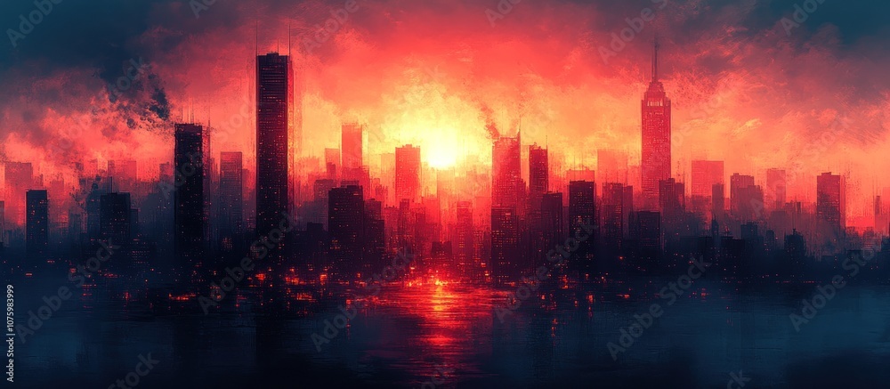 Cityscape Under Red Sky Cityscape Under Red Sky