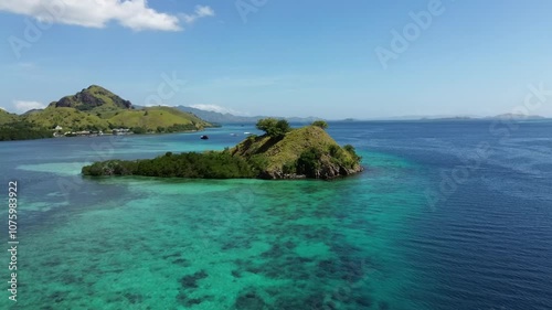Drone shoot the ocean of Pink Beach Island in Labuan Bajo
