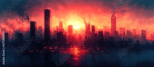 Cityscape Under Red Sky