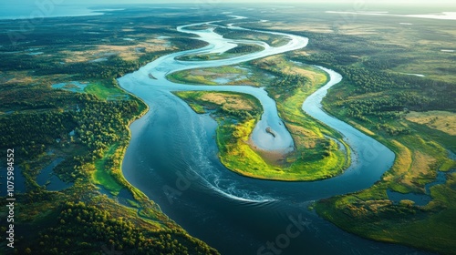 Aerial View of a Winding River