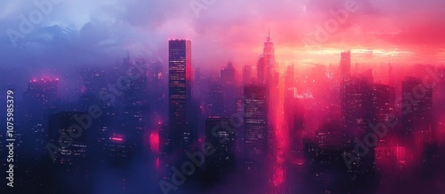 Cityscape with Fog and Pink Sky