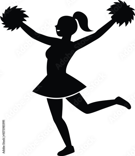  cheerleader silhouette, girl cheerleader vector black icon