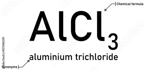 Aluminium trichloride chemical formula and synonyms with callout titles photo