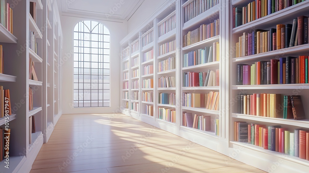 a white wooden bookcase filled with books in a public library a white wooden bookcase filled with books in a public library
