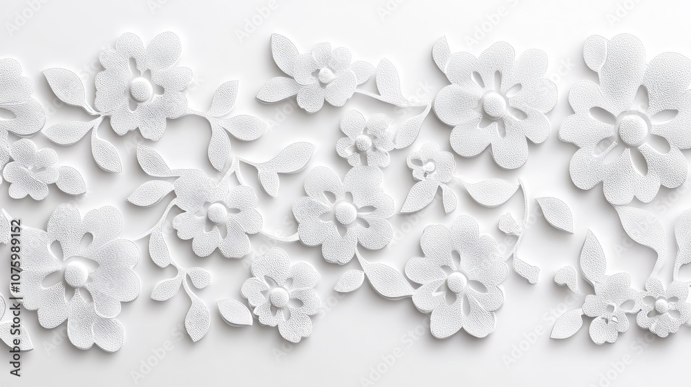 Elegant Floral Pattern in White with Intricate Petals and Leaves, Ideal for Backgrounds, Textures, and Creative Design Projects in Modern Aesthetics Elegant Floral Pattern in White with Intricate Petals and Leaves, Ideal for Backgrounds, Textures, and Creative Design Projects in Modern Aesthetics