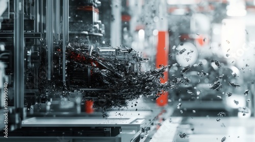 Industrial Machine with Explosion of Metal Fragments