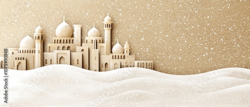 Stunning architectural masterpiece of a majestic city amidst a snowy landscape