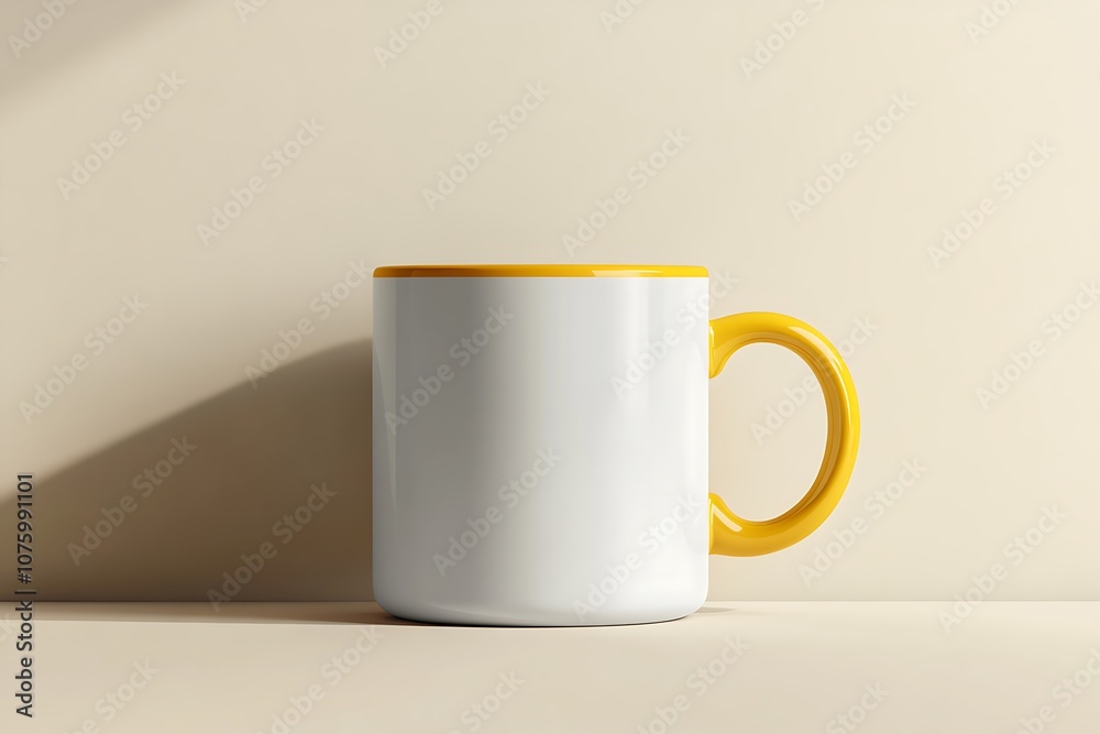 white mug with a yellow handle isolated on white background white mug with a yellow handle isolated on white background