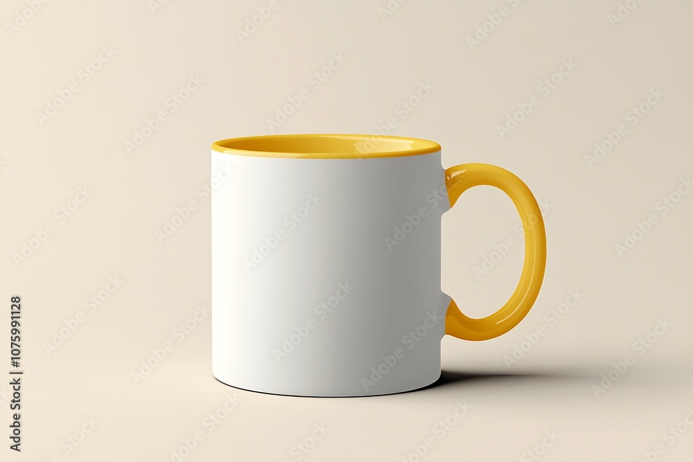 white mug with a yellow handle isolated on white background white mug with a yellow handle isolated on white background