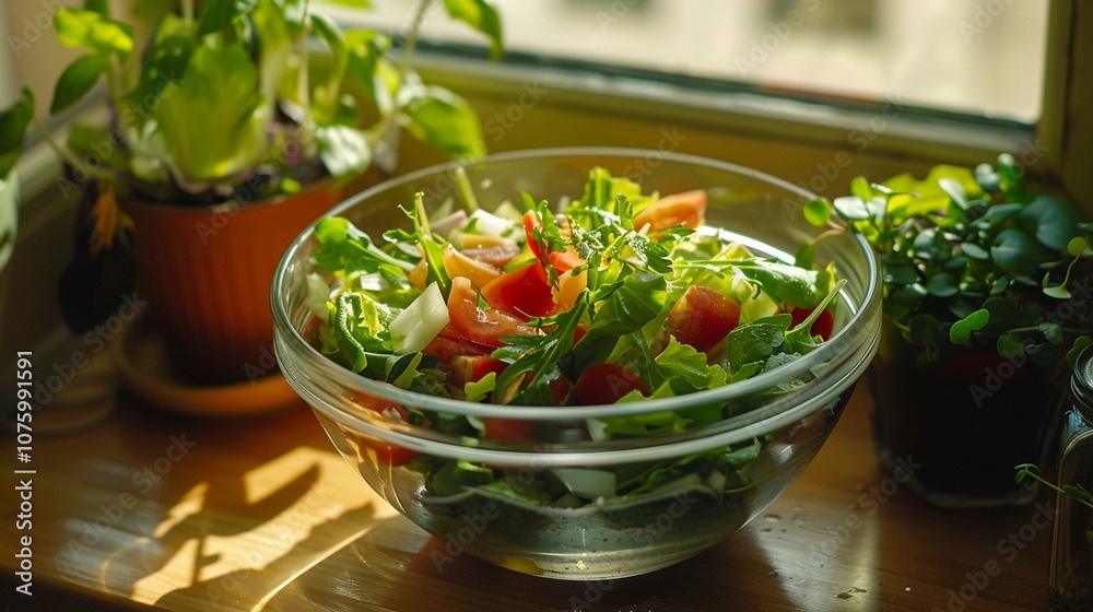 Bowl of Garden Salad with Fresh Vegetables and a Light Dressing Bowl of Garden Salad with Fresh Vegetables and a Light Dressing