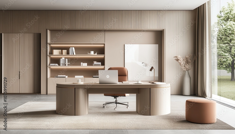 Fototapeta premium Modern Office Interior Design with Beige Walls.