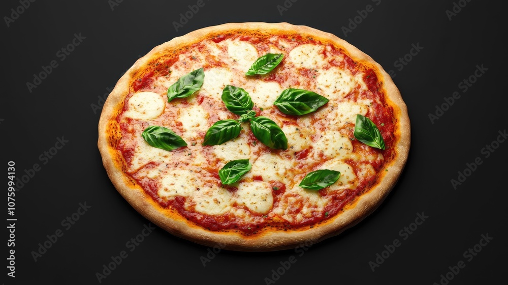 Freshly Baked Margherita Pizza with Basil Leaves on Black Background Perfect for Food Photography and Culinary Creations Freshly Baked Margherita Pizza with Basil Leaves on Black Background Perfect for Food Photography and Culinary Creations