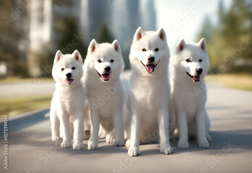 pet face design wild short puppy using no bone smile realistic crogi set dimensional husky background dogs samoyed black siberian presentation dog illustration cut three white created tail   photo