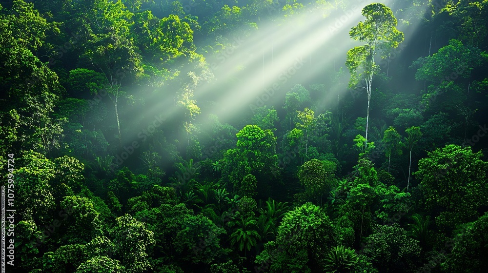 A serene view of a lush green forest, illuminated by soft rays of sunlight piercing through the tall trees, highlighting nature's beauty and tranquility. A serene view of a lush green forest, illuminated by soft rays of sunlight piercing through the tall trees, highlighting nature's beauty and tranquility.