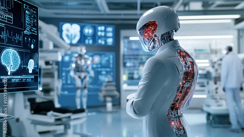 Futuristic Robot in Sleek High-Tech Environment Futuristic Robot in Sleek High-Tech Environment