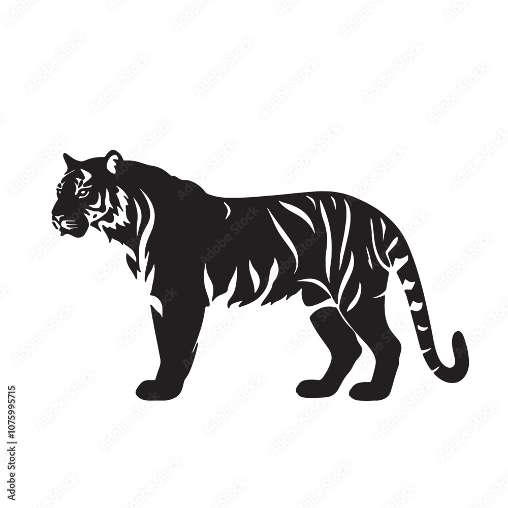 Naklejka premium Tiger pose vector silhouette flat style black color illustration isolated white